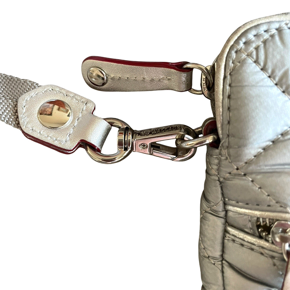 MZ WALLACE Micro Crosby Women's Silver Quilted Crossbody Bag Top Zip Nylon Strap - Picture 3 of 8